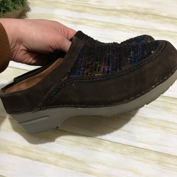 Dansko Brown Leather Suede Tweed Woven‎ Blanket Colorful Comfort Clogs Shoes 40 - Picture 4 of 5